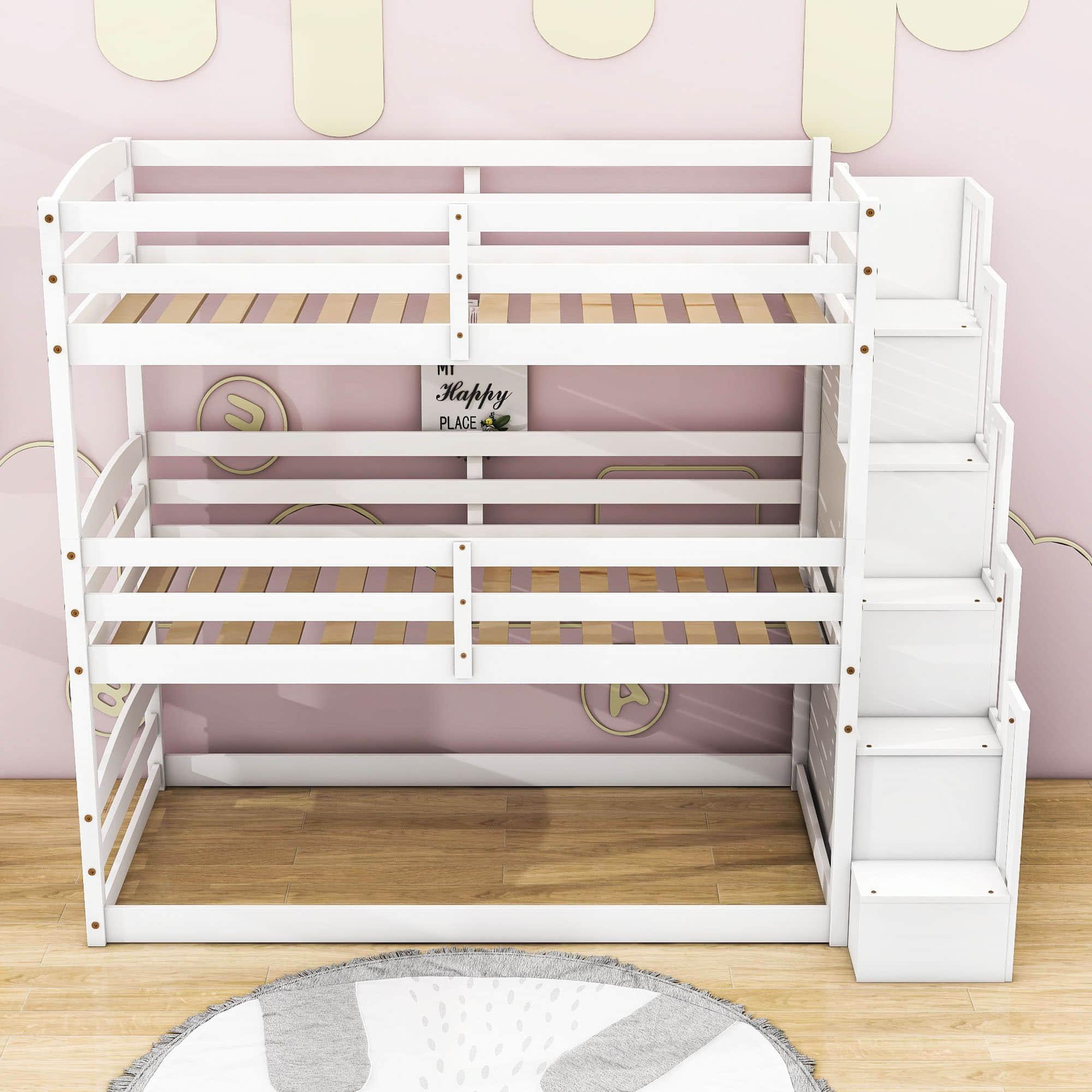 Twin 3 Tier Triple Bunk Beds for Kids with Stairs - [Separable, Floor]