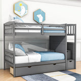 Twin Over Twin/Full Convertible Bunk Beds with Stairs and Storage - [Drawers, Shelves, Cabinet]