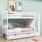 Twin Over Twin/Full Convertible Bunk Beds with Stairs and Storage - [Drawers, Shelves, Cabinet]