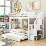 Convertible Twin Over Twin Bunk Bed with Stairs and Storage, Trundle