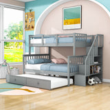 Twin Over Full Bunk Beds for Kids, Adults with Trundle and Storage