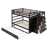 Full Size Bunk Beds with Stairs and Trundle, Storage for Kids, Adults