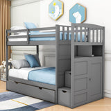 Twin Over Twin/Full Convertible Bunk Beds with Stairs and Storage - [Drawers, Shelves, Cabinet]