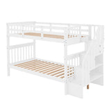 Twin Over Twin Bunk Beds with Stairs and Storage for Kids - [Wood, Convertible]