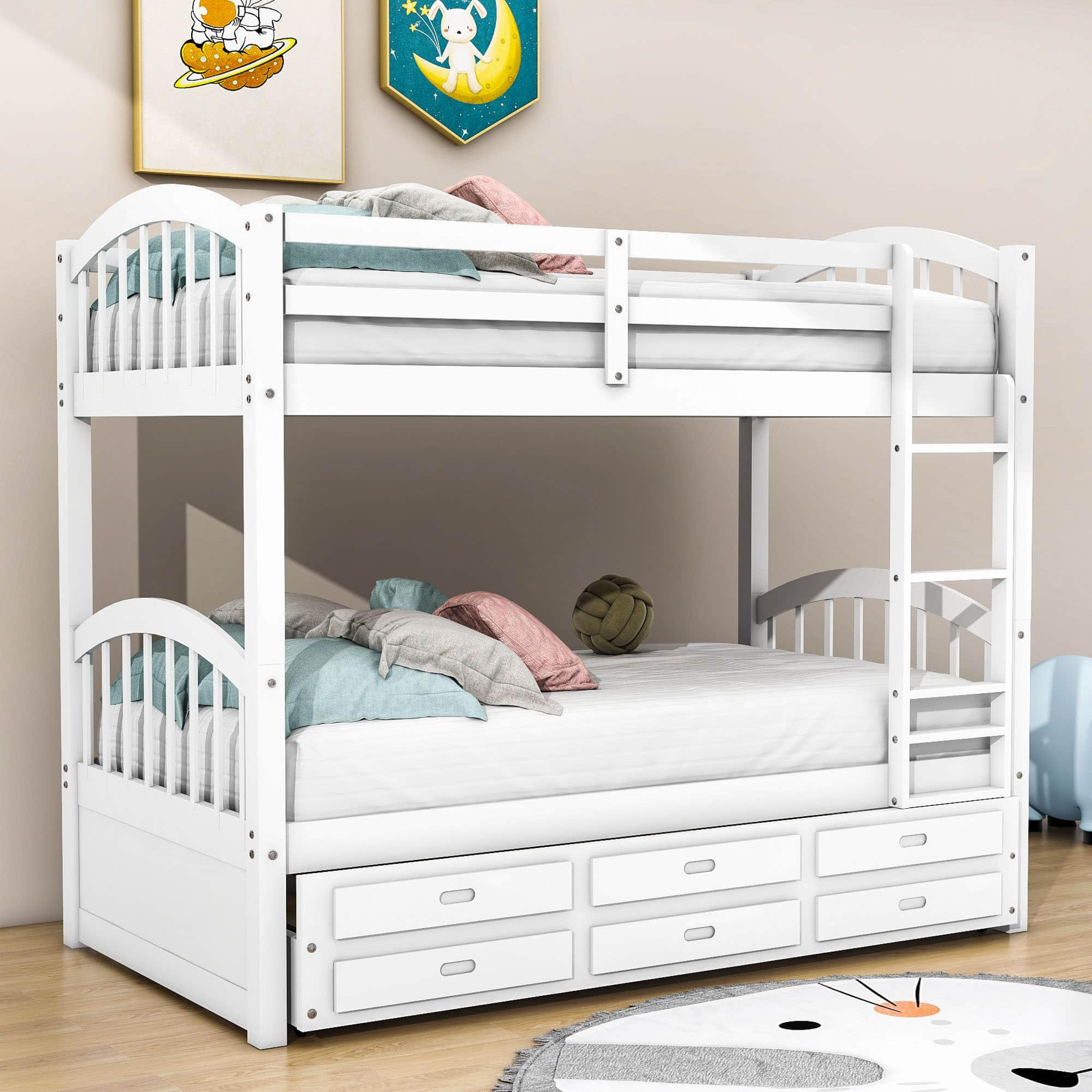 Twin Over Twin Convertible Bunk Beds with Trundle and Storage - [Wooden]