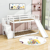 Low Twin Over Twin Toddler Bunk Beds with Stairs and Slide - [Floor]