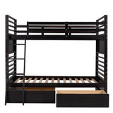 Convertible Twin Over Twin Wooden Bunk Beds with Storage Drawers