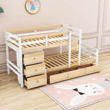 Low Twin Over Twin Bunk Beds for Kids with Storage Drawers and Dresser