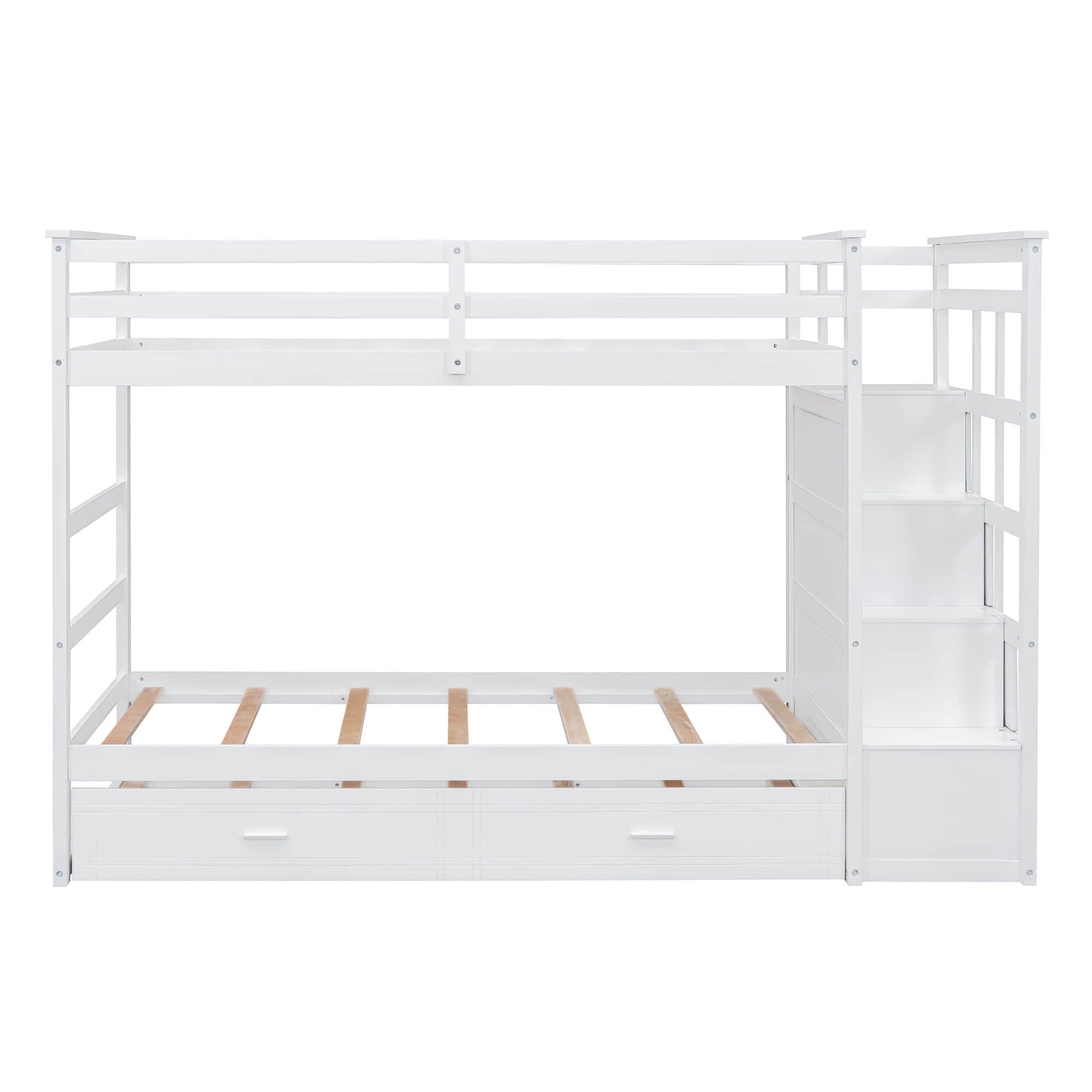 Twin Over Twin Bunk Beds with Stairs, Storage and Trundle - [Wooden, Drawers]