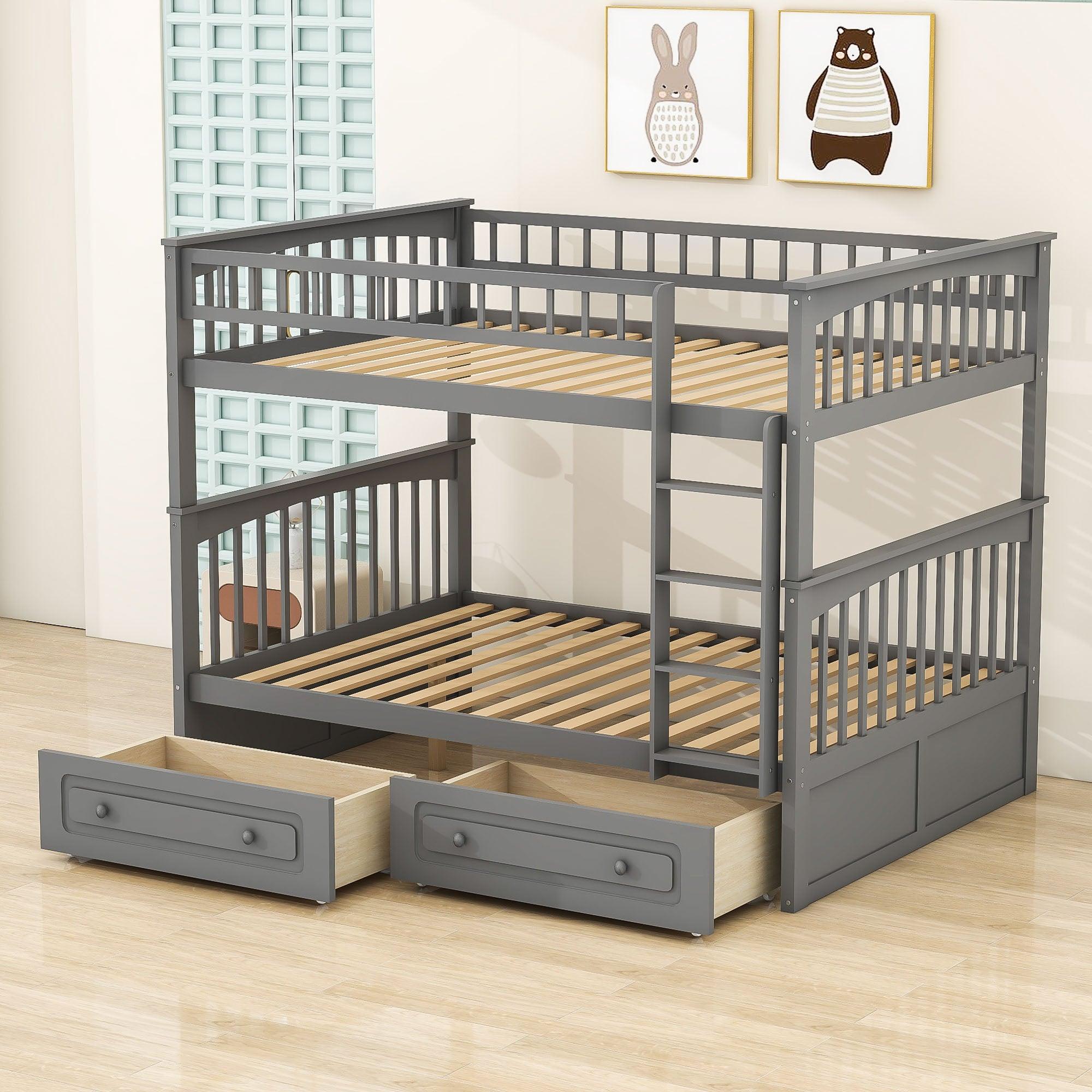 Full Over Full Bunk Beds with Storage Drawers for Kids - [Wood, Convertible, Small Room]