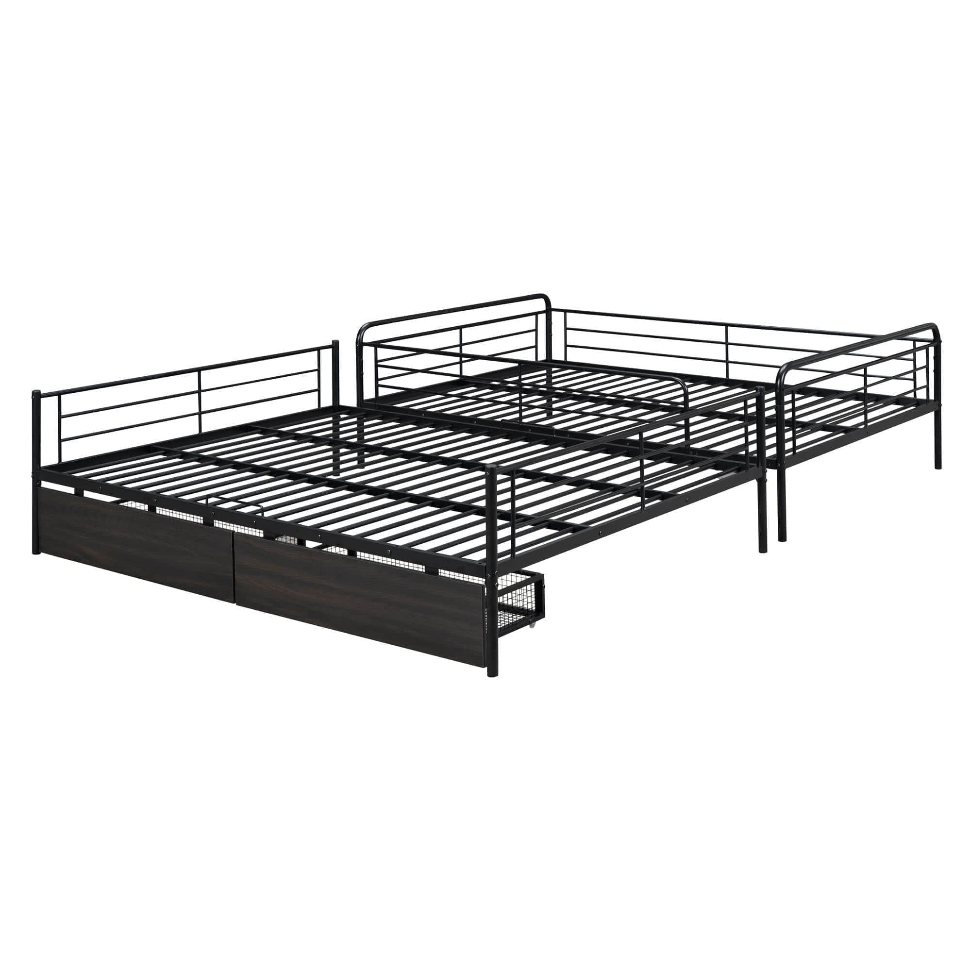 Convertible Metal Full XL Over Queen Bunk Beds with Storage Drawers