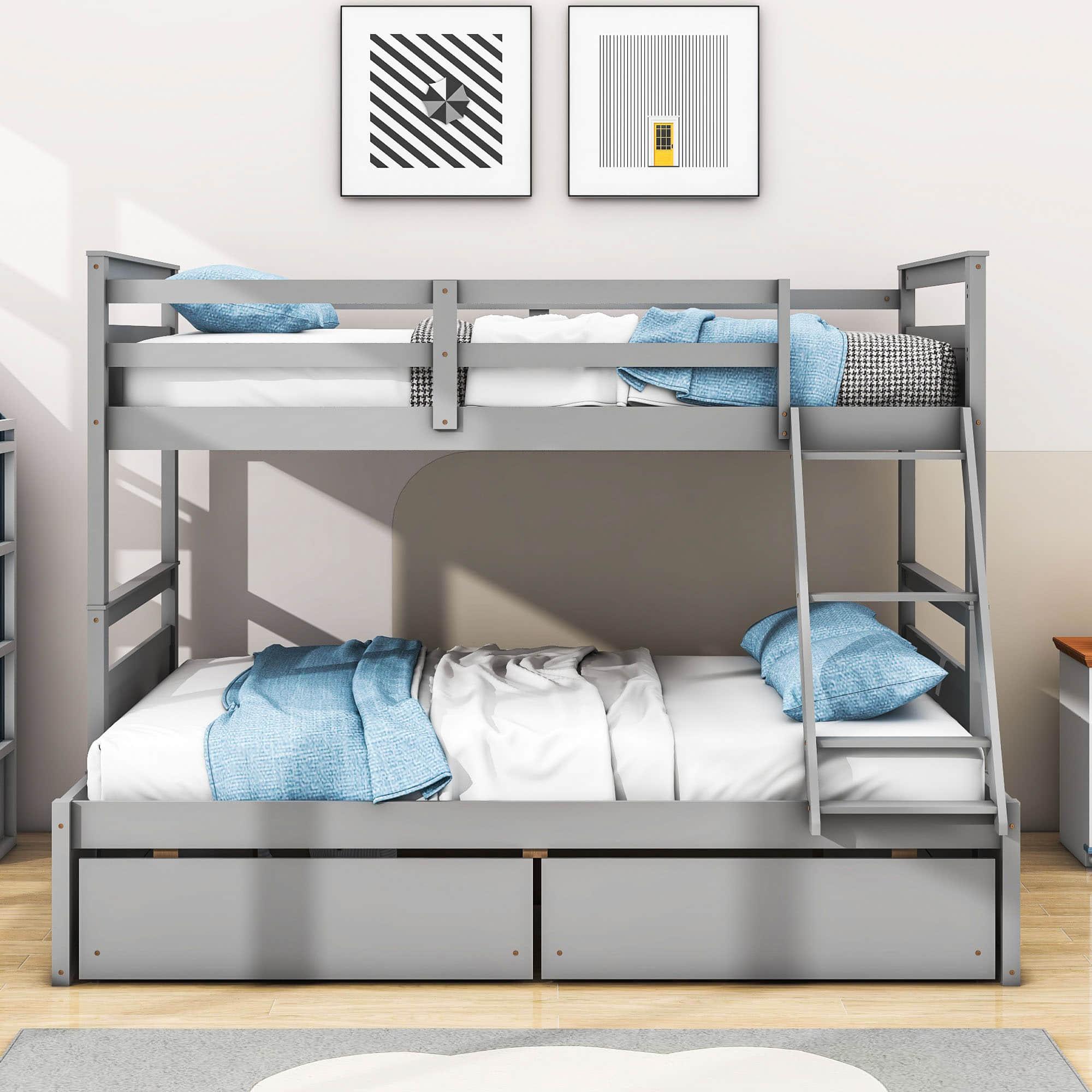 Wooden Twin Over Full Bunk Beds with Storage Drawers for Kids, Adult - [Convertible]