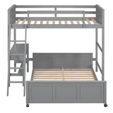 L-Shaped Twin Over Full Bunk Beds with Desk and Storage Drawers Wooden