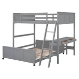 L-Shaped Full Over Full Bunk Beds with Desk and Storage Drawers Wooden