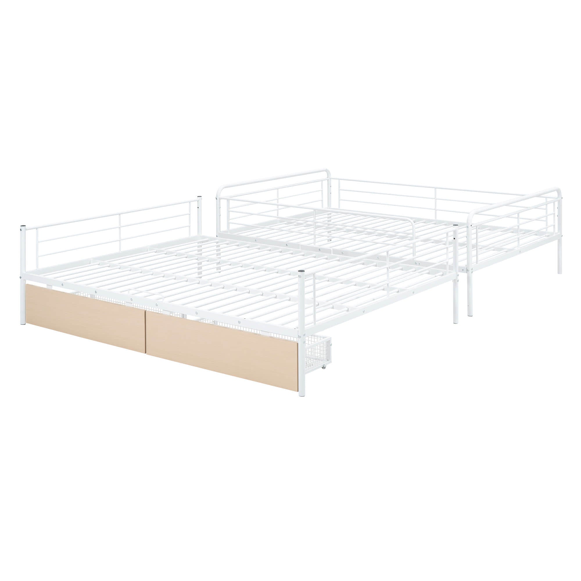 Convertible Metal Full XL Over Queen Bunk Beds with Storage Drawers