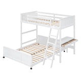 L-Shaped Twin Over Full Bunk Beds with Desk and Storage Drawers Wooden