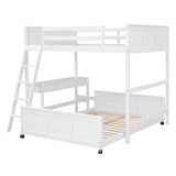 L-Shaped Full Over Full Bunk Beds with Desk and Storage Drawers Wooden