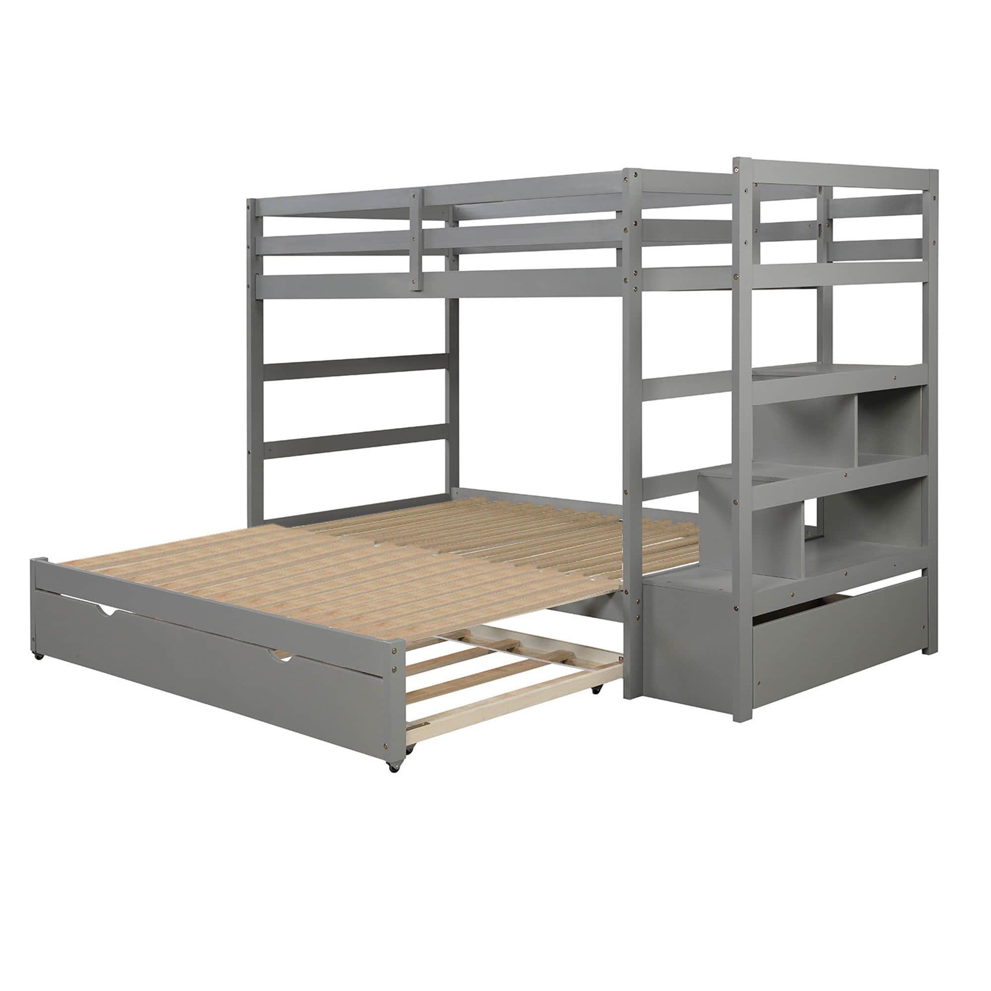 Twin Over Twin/King Convertible Bunk Beds with Stairs and Trundle