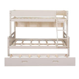 Wooden Twin Over Full Bunk Beds with Trundle and Storage Bookshelves