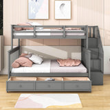 Twin Over Full Bunk Beds with Stairs and Storage Drawers, Shelves - [Convertible]