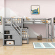 Twin Over Full Corner Loft Bunk Beds with Stairs and Storage - [Wood, Triple, Drawers]