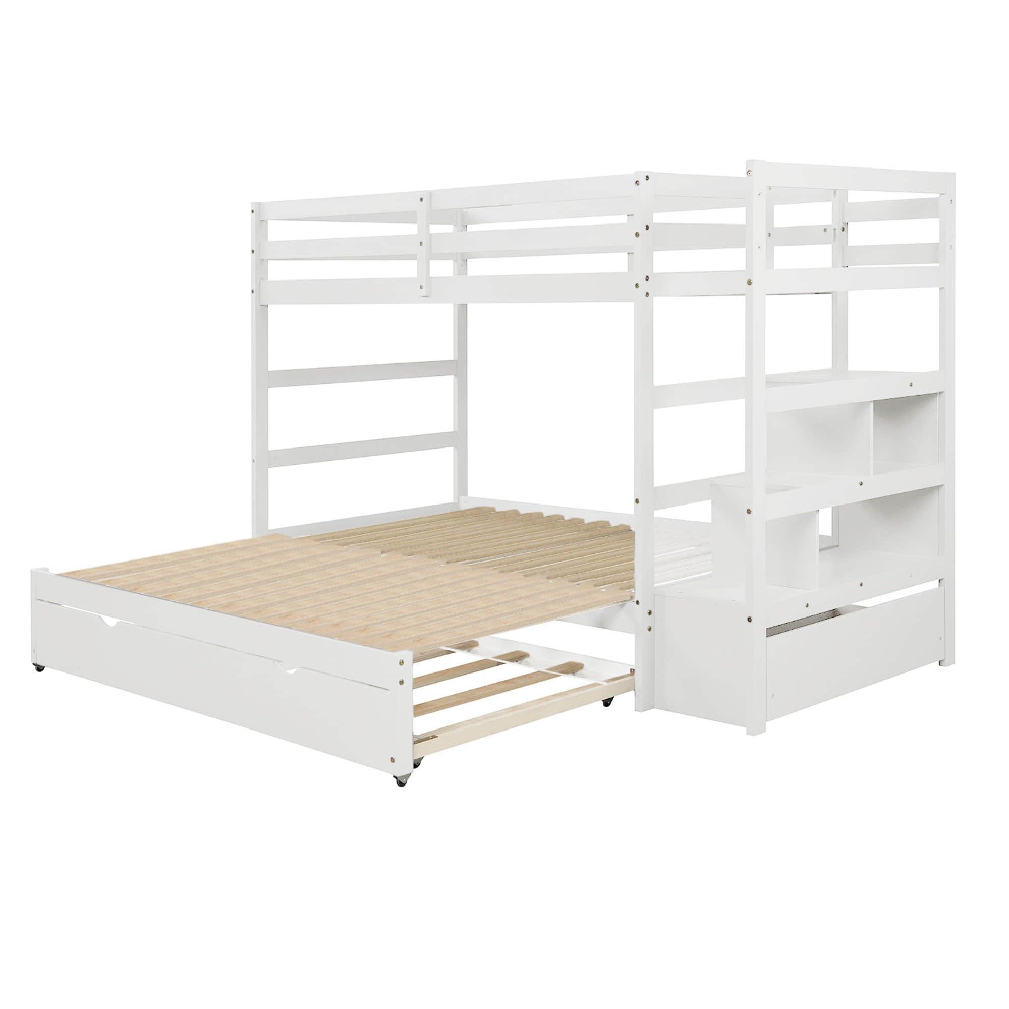 Twin Over Twin/King Convertible Bunk Beds with Stairs and Trundle