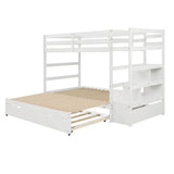 Twin Over Twin/King Convertible Bunk Beds with Stairs and Trundle