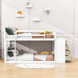 Low Twin Over Twin Bunk Beds with Detachable Storage Dresser - [Drawers, Shelves]