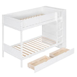 Wooden Twin Over Twin Bunk Beds with Storage Drawers, Shelves