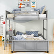 L-Shaped Twin Over Full Bunk Beds with Desk and Storage Drawers Wooden