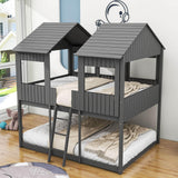 Wooden Full Over Full House Bunk Beds for Kids Toddler - Low, Floor