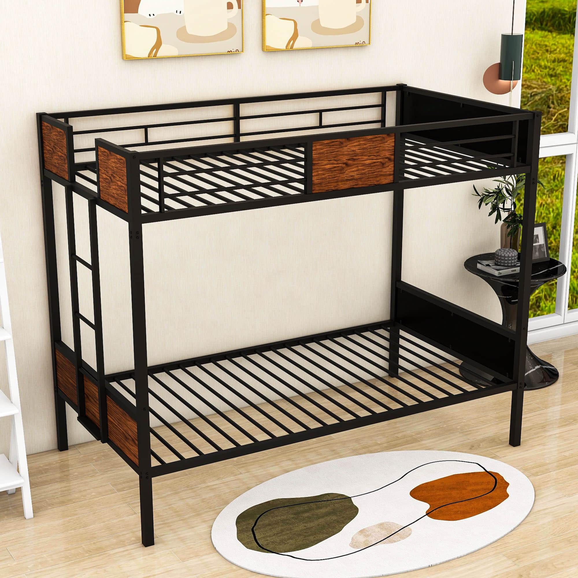 Mid-Century Modern Twin Over Twin Bunk Beds for Kids - [Metal, Black]