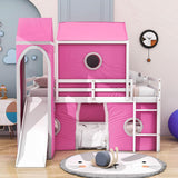 Low Twin Over Twin Bunk Beds with Slide for Kids Toddler - [Wooden, Tent, Tower]