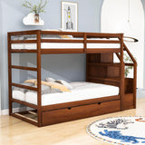 Low Twin Over Twin Bunk Beds for Kids with Storage Stairs and Trundle