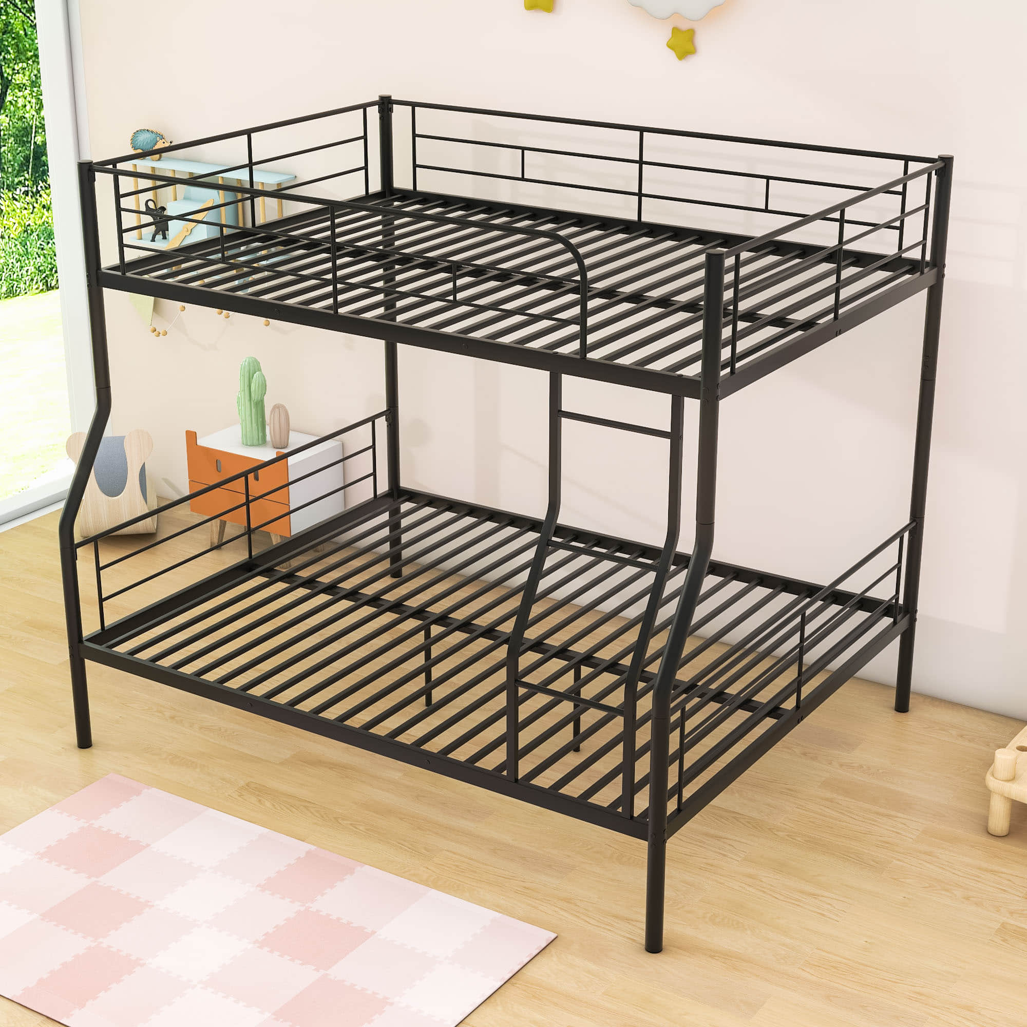 Full XL Over Queen Convertible Metal Bunk Beds for Adults, Kids