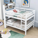 Solid Wood Convertible Full Over Full Bunk Beds with Bookcase Headboard