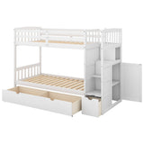 Twin Over Twin/Full Convertible Bunk Beds with Stairs and Storage - [Drawers, Shelves, Cabinet]