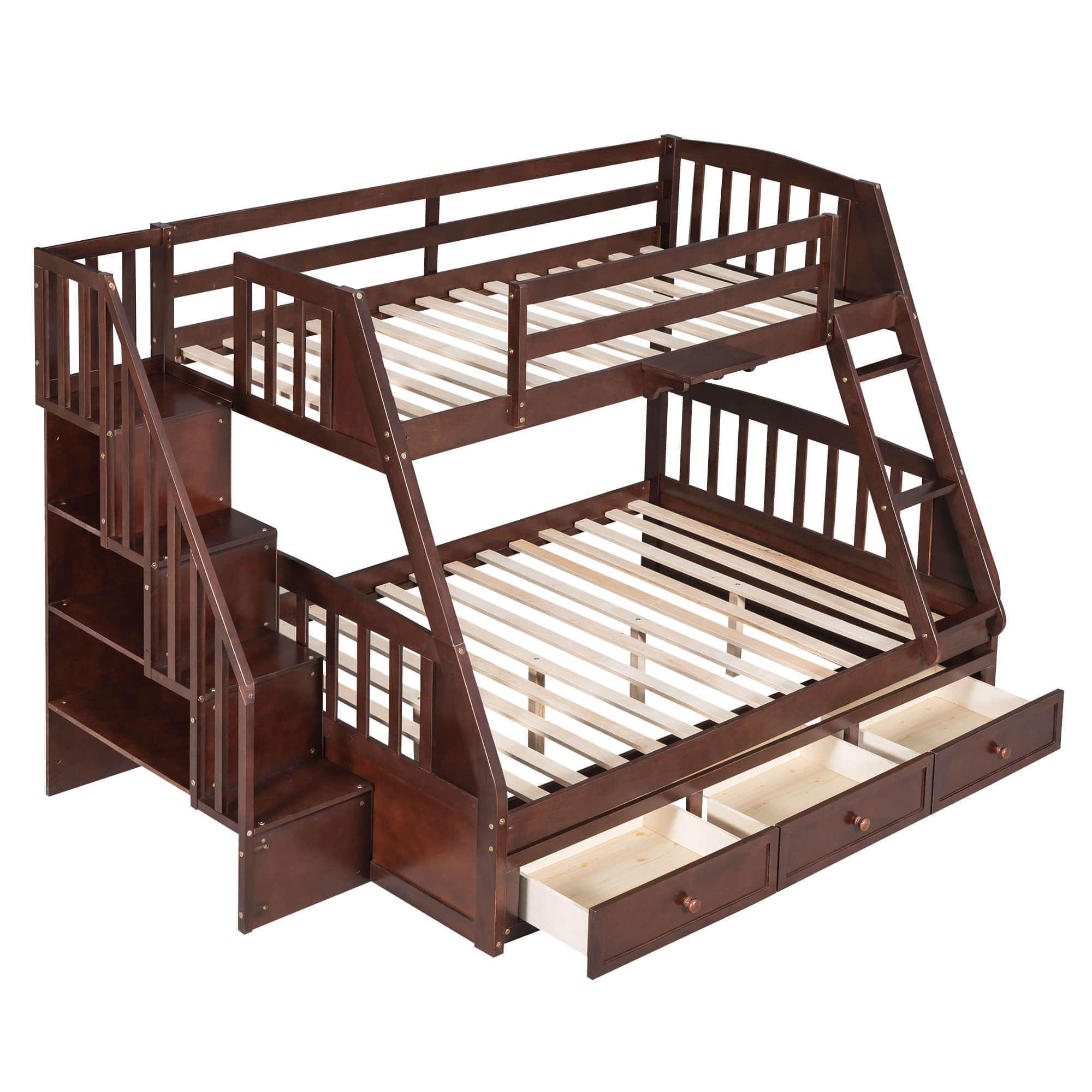 Twin Over Full Bunk Beds with Stairs and Storage Drawers - [Wooden, Convertible]