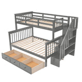 Twin Over Full Bunk Beds with Stairs and Storage Drawers, Shelves - [Convertible]