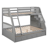 Twin Over Full Bunk Beds with Stairs and Storage Drawers - [Wooden, Convertible]