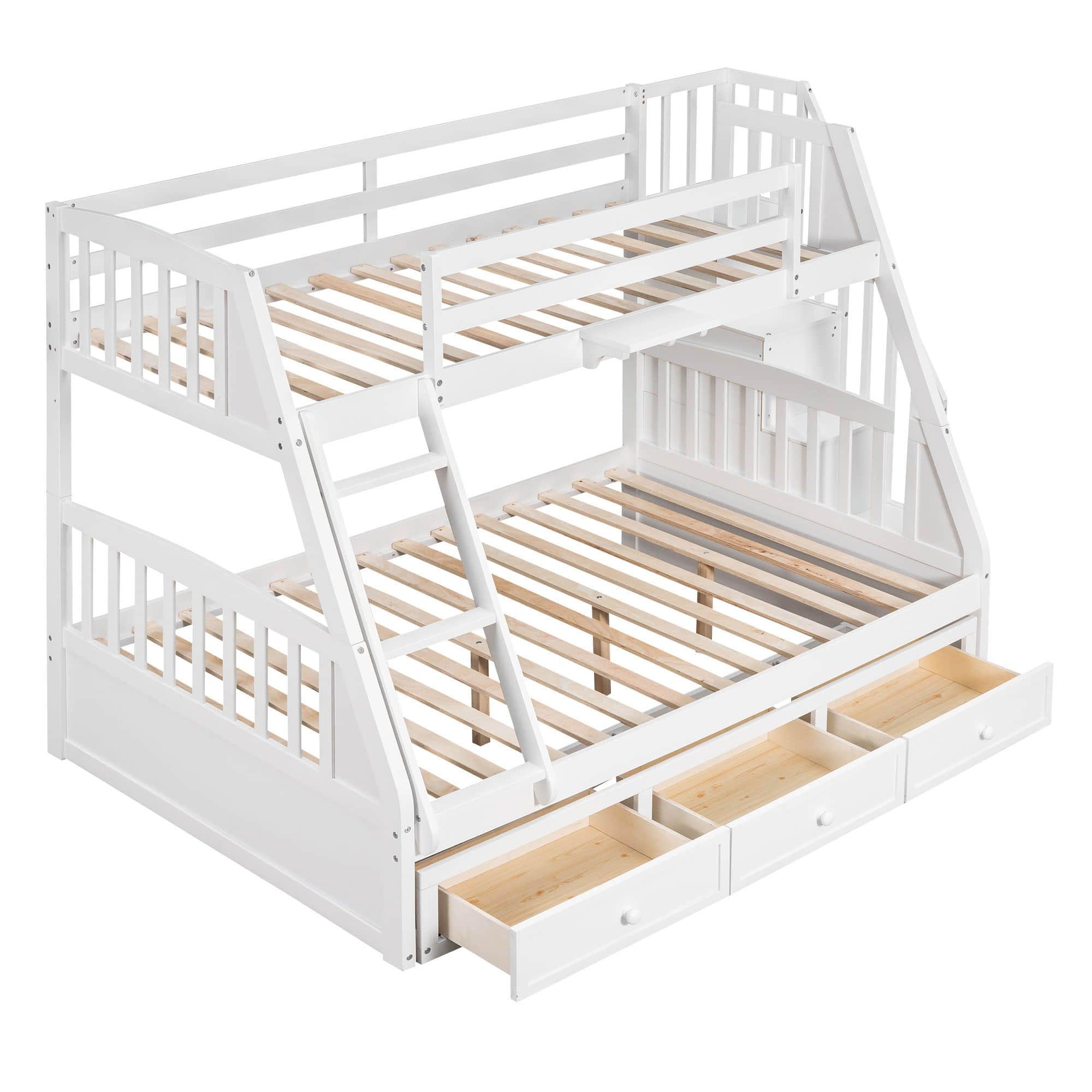 Twin Over Full Bunk Beds with Stairs and Storage Drawers - [Wooden, Convertible]