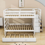 Full Size Bunk Beds with Stairs and Trundle, Storage for Kids, Adults