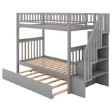 Convertible Twin Over Twin Bunk Bed with Stairs and Storage, Trundle