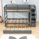 Low Twin Over Twin Bunk Beds for Kids with Storage Stairs and Trundle