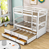 Twin Over Twin Convertible Bunk Beds with Trundle and Storage - [Wooden]