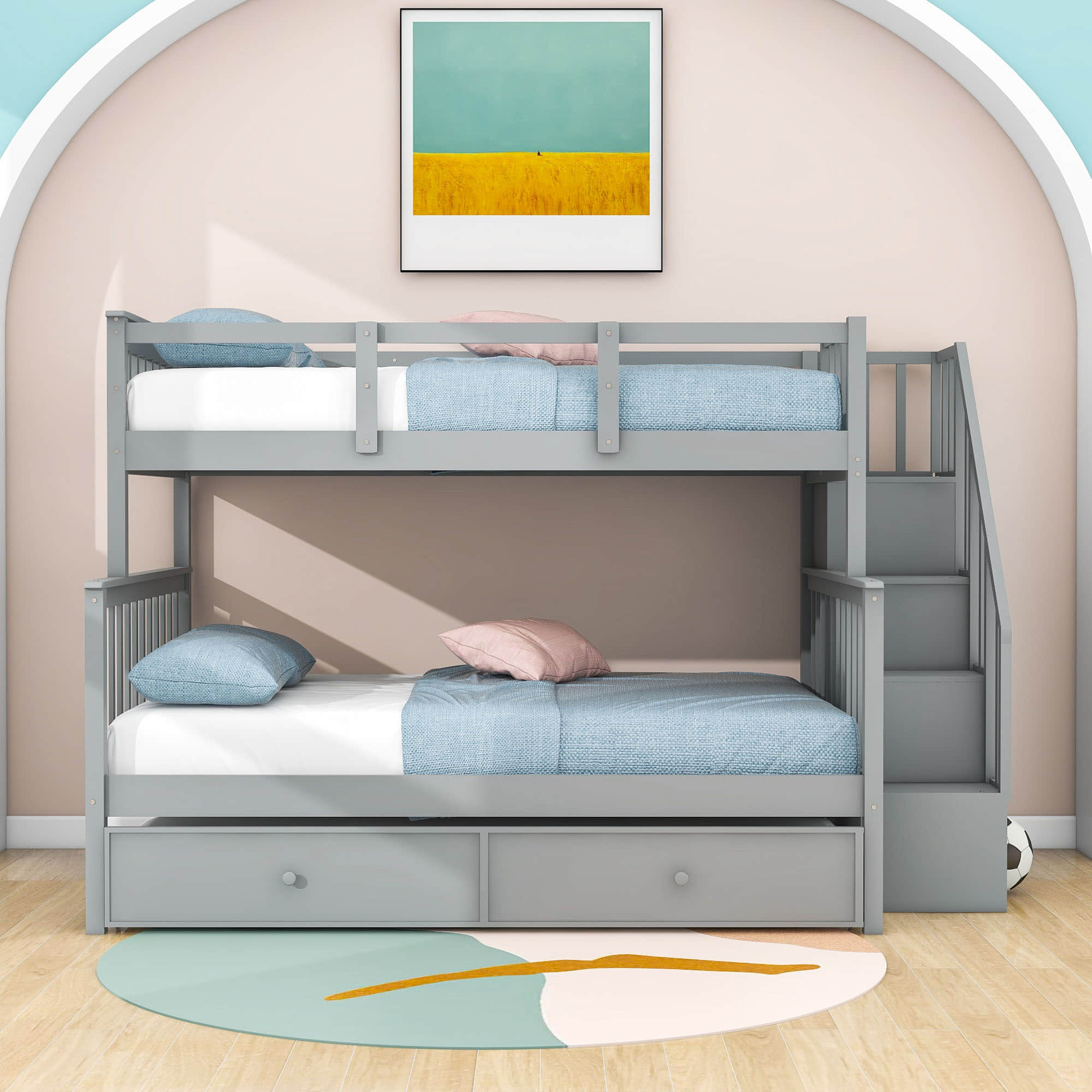 Twin Over Full Bunk Beds for Kids, Adults with Trundle and Storage