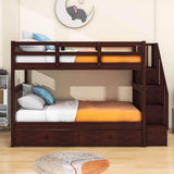 Twin Over Twin Bunk Beds with Stairs and Trundle, Storage - [Convertible, Shelves]