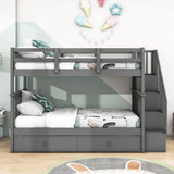 Twin Over Twin Bunk Beds with Stairs and Trundle, Storage - [Convertible, Shelves]