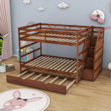 Full Over Full Bunk Beds with Stairs and Storage, Trundle - [Wood, Cabinets]