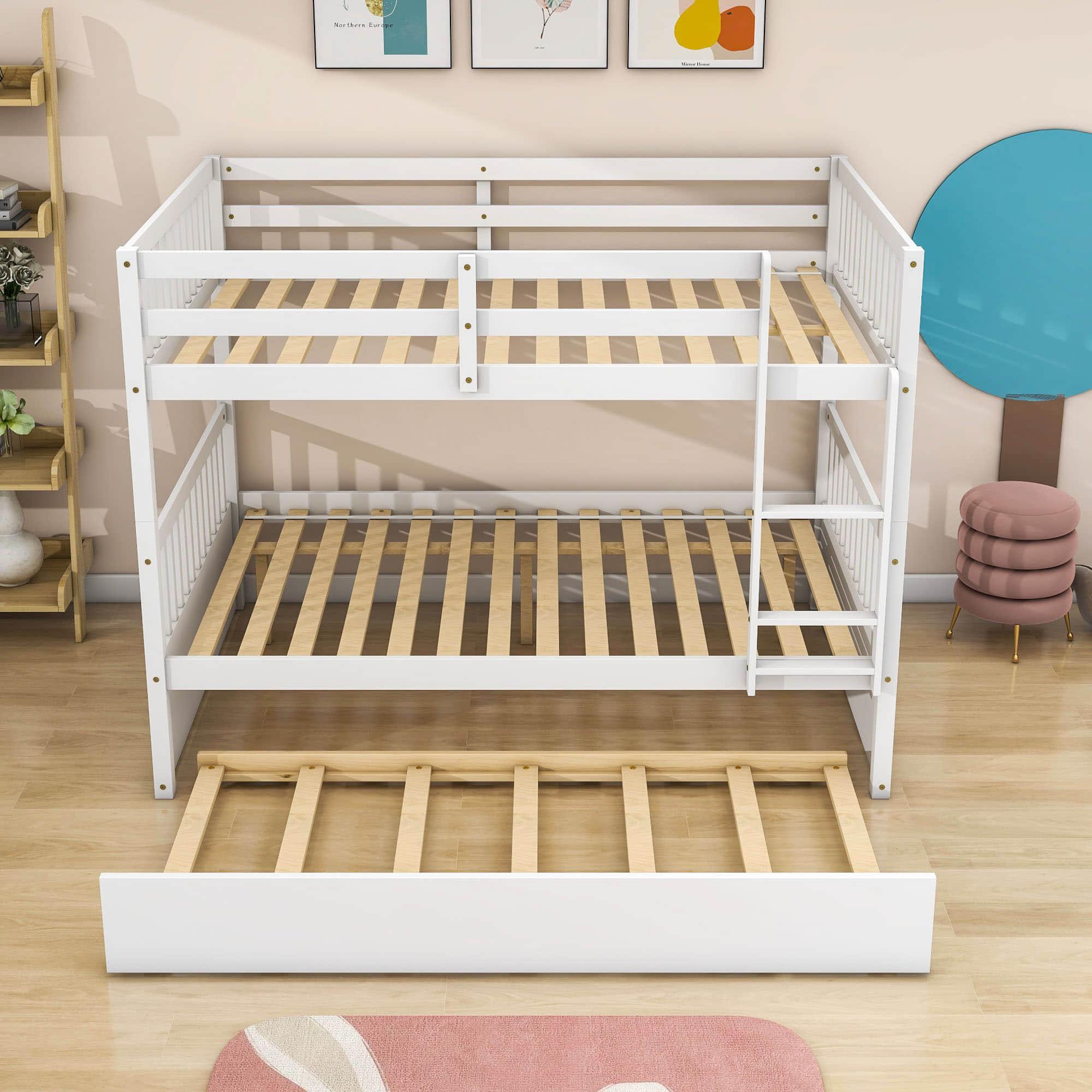 Convertible Full Over Full Bunk Beds with Trundle for Kids, Teens - [Wooden]